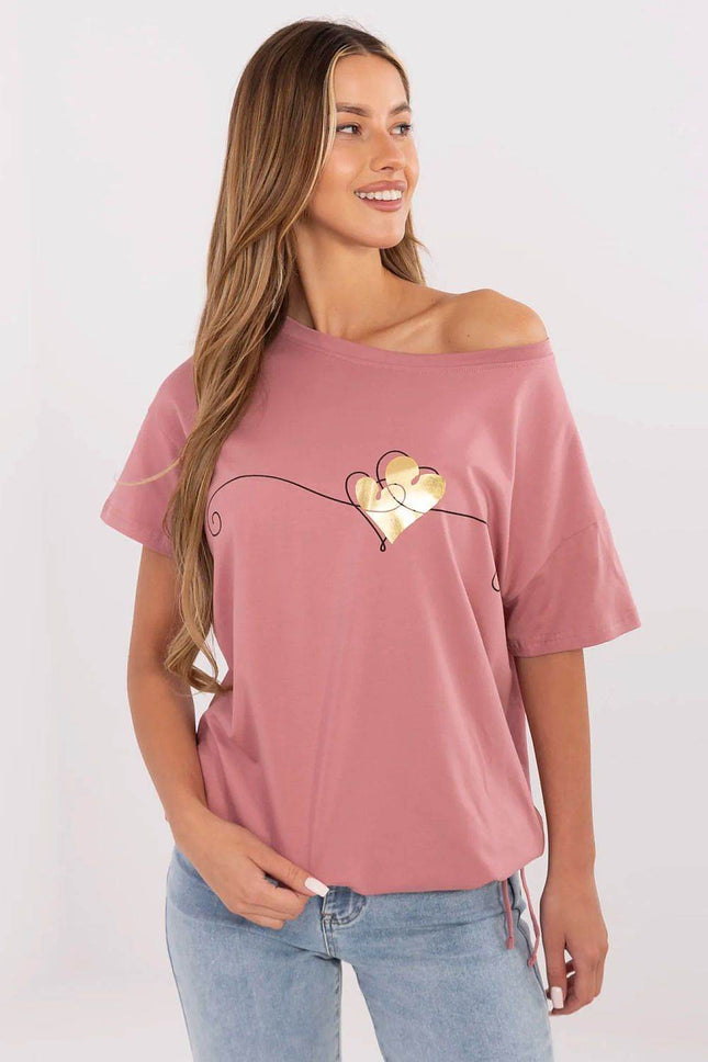 Women's Cotton T-Shirt with Front Print & Side Tie – Casual Fit, Short Sleeves - MimiStylez
