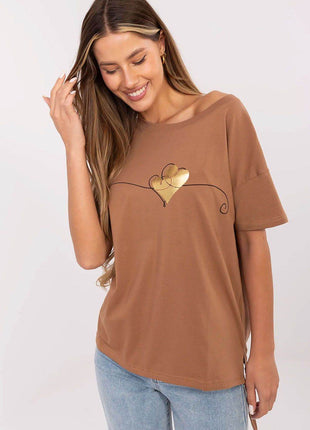 Women's Cotton T-Shirt with Front Print & Side Tie – Casual Fit, Short Sleeves - MimiStylez