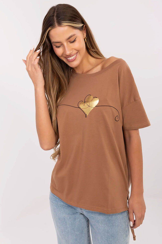 Women's Cotton T-Shirt with Front Print & Side Tie – Casual Fit, Short Sleeves - MimiStylez
