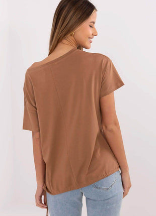 Women's Cotton T-Shirt with Front Print & Side Tie – Casual Fit, Short Sleeves - MimiStylez