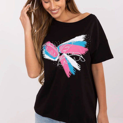 Embellished Cotton T-Shirt with Side Tie – Print, Embroidery & Beads, Casual Fit - MimiStylez
