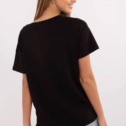 Embellished Cotton T-Shirt with Side Tie – Print, Embroidery & Beads, Casual Fit - MimiStylez