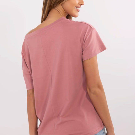 Embellished Cotton T-Shirt with Side Tie – Print, Embroidery & Beads, Casual Fit - MimiStylez