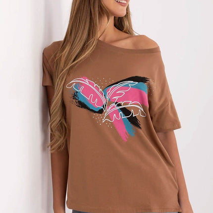 Embellished Cotton T-Shirt with Side Tie – Print, Embroidery & Beads, Casual Fit - MimiStylez