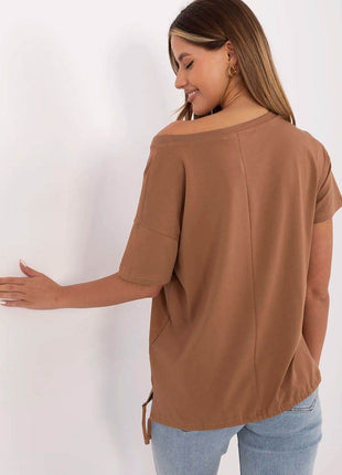 Embellished Cotton T-Shirt with Side Tie – Print, Embroidery & Beads, Casual Fit - MimiStylez