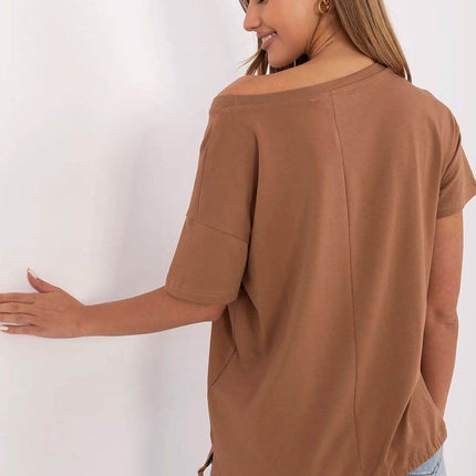 Embellished Cotton T-Shirt with Side Tie – Print, Embroidery & Beads, Casual Fit - MimiStylez