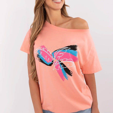 Embellished Cotton T-Shirt with Side Tie – Print, Embroidery & Beads, Casual Fit - MimiStylez