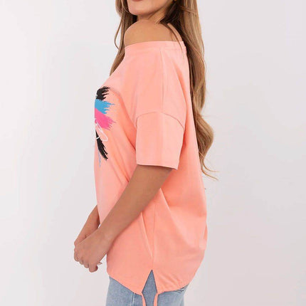 Embellished Cotton T-Shirt with Side Tie – Print, Embroidery & Beads, Casual Fit - MimiStylez