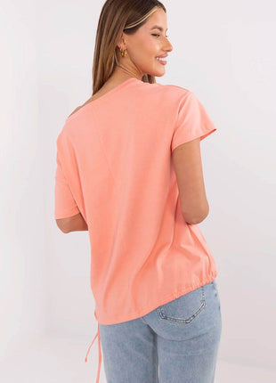 Embellished Cotton T-Shirt with Side Tie – Print, Embroidery & Beads, Casual Fit - MimiStylez