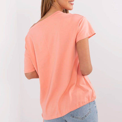 Embellished Cotton T-Shirt with Side Tie – Print, Embroidery & Beads, Casual Fit - MimiStylez
