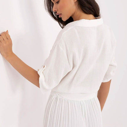 Casual Cotton Tie-Front Shirt – 3/4 Sleeve, Button-Up with Printed Chest Pocket - MimiStylez