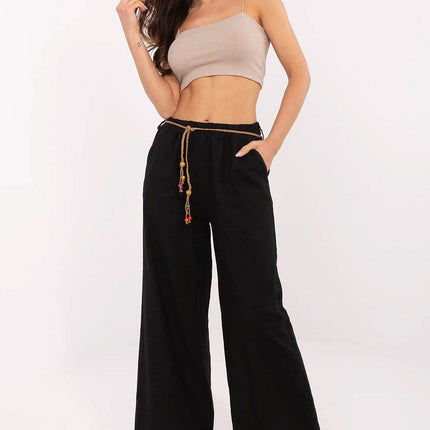 Linen-Cotton Wide-Leg Trousers – High Waist with Tie Belt - MimiStylez
