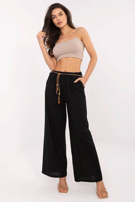 Linen-Cotton Wide-Leg Trousers – High Waist with Tie Belt - MimiStylez