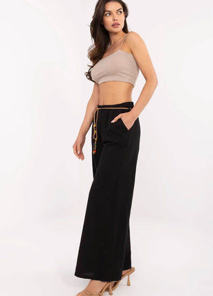 Linen-Cotton Wide-Leg Trousers – High Waist with Tie Belt - MimiStylez