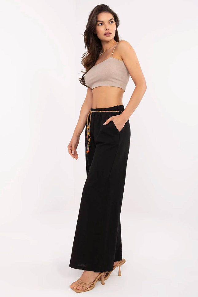 Linen-Cotton Wide-Leg Trousers – High Waist with Tie Belt - MimiStylez
