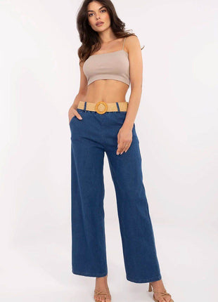 High-Waisted Wide-Leg Jeans with Belt and Slip Pockets - MimiStylez