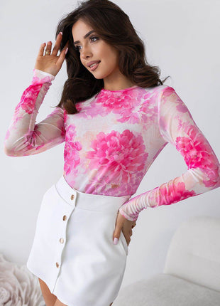 Tulle Blouse with Long Sleeves & Colorful Print – Light, Elegant & Versatile - MimiStylez