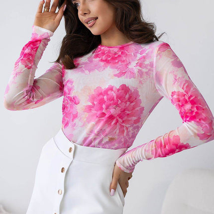 Tulle Blouse with Long Sleeves & Colorful Print – Light, Elegant & Versatile - MimiStylez