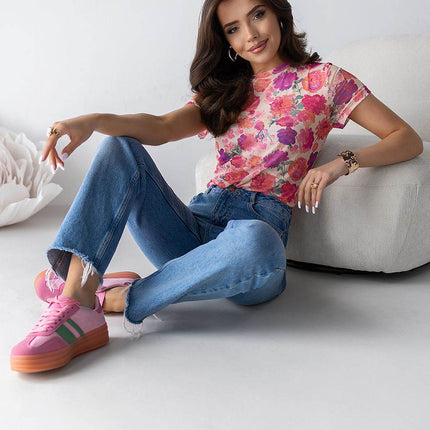 Sheer Tulle Blouse with Colorful Floral Print - MimiStylez