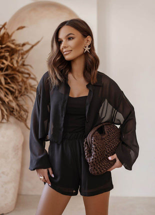 3-Piece Women’s Set: Classic Shirt, Slim Bodysuit & Comfortable Shorts - MimiStylez