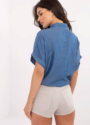 Light Tencel Short-Sleeve Shirt – Button-Up, Tie Front - MimiStylez