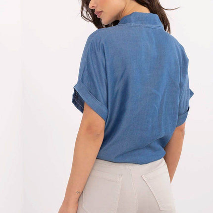 Light Tencel Short-Sleeve Shirt – Button-Up, Tie Front - MimiStylez