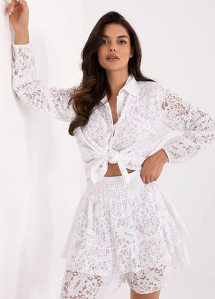 Boho Chic Women's Set: Lace Shirt & Frilled Skirt Shorts - MimiStylez