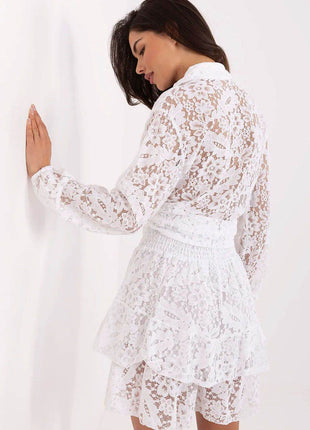 Boho Chic Women's Set: Lace Shirt & Frilled Skirt Shorts - MimiStylez