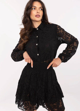 Boho Chic Women's Set: Lace Shirt & Frilled Skirt Shorts - MimiStylez