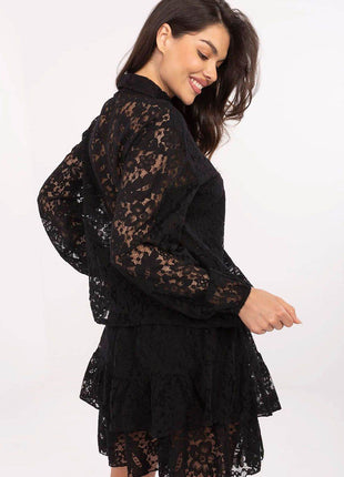 Boho Chic Women's Set: Lace Shirt & Frilled Skirt Shorts - MimiStylez