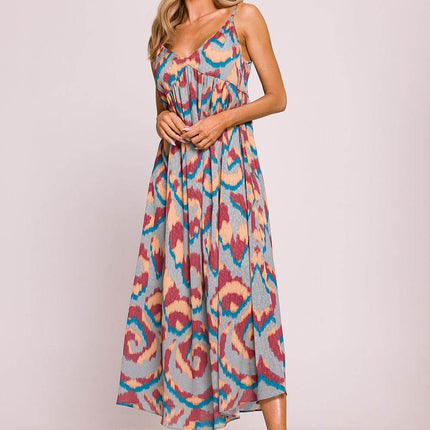 Flared Jacquard Sleeveless Dress with Adjustable Straps and Lining - MimiStylez