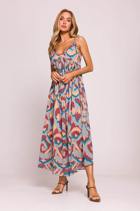 Flared Jacquard Sleeveless Dress with Adjustable Straps and Lining - MimiStylez