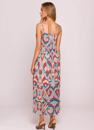 Flared Jacquard Sleeveless Dress with Adjustable Straps and Lining - MimiStylez