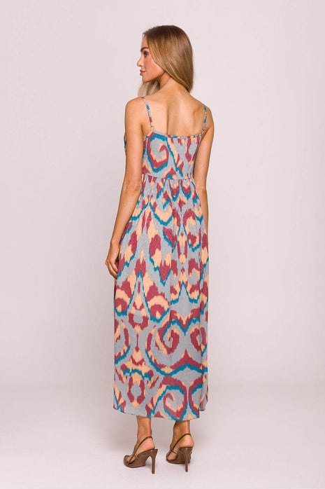 Flared Jacquard Sleeveless Dress with Adjustable Straps and Lining - MimiStylez