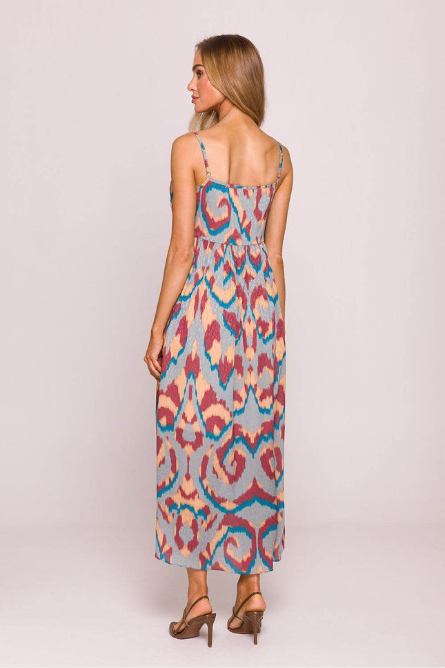 Flared Jacquard Sleeveless Dress with Adjustable Straps and Lining - MimiStylez