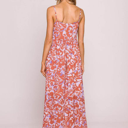 Flared Jacquard Sleeveless Dress with Adjustable Straps and Lining - MimiStylez