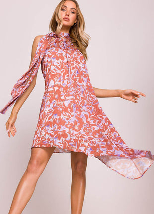 Asymmetrical Jacquard Halter Dress with Colorful Print & Open Back - MimiStylez