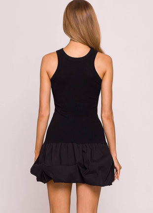 Contrast Cotton Tank Dress with Fitted Knit Top & Flared Balloon Skirt - MimiStylez