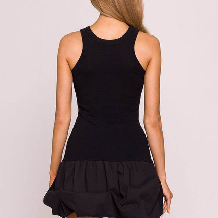 Contrast Cotton Tank Dress with Fitted Knit Top & Flared Balloon Skirt - MimiStylez