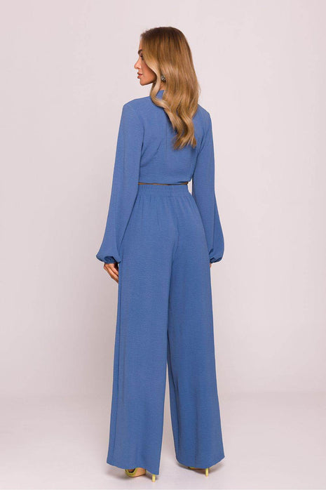 Wide-Leg Crepe Pants with High Elastic Waist - MimiStylez