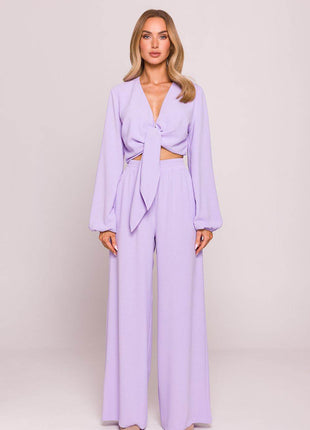 Wide-Leg Crepe Pants with High Elastic Waist - MimiStylez