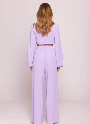 Wide-Leg Crepe Pants with High Elastic Waist - MimiStylez