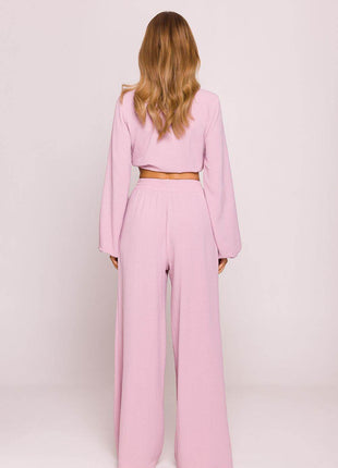 Wide-Leg Crepe Pants with High Elastic Waist - MimiStylez