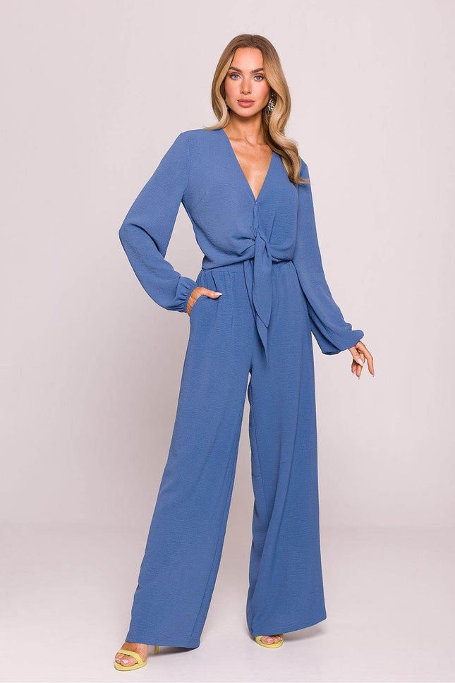 Crepe Crop Blouse with Puffy Sleeves and Tie-Front Detail - MimiStylez