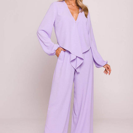 Crepe Crop Blouse with Puffy Sleeves and Tie-Front Detail - MimiStylez