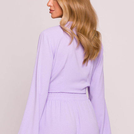 Crepe Crop Blouse with Puffy Sleeves and Tie-Front Detail - MimiStylez