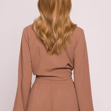 Crepe Crop Blouse with Puffy Sleeves and Tie-Front Detail - MimiStylez