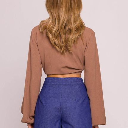 High-Waisted Cotton Shorts with Front Pleats and Side Pockets - MimiStylez