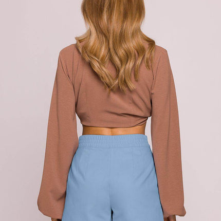 High-Waisted Cotton Shorts with Front Pleats and Side Pockets - MimiStylez