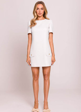 Trapeze Mini Dress with Puffy Sleeves and Heart-Shaped Gold Buttons - MimiStylez